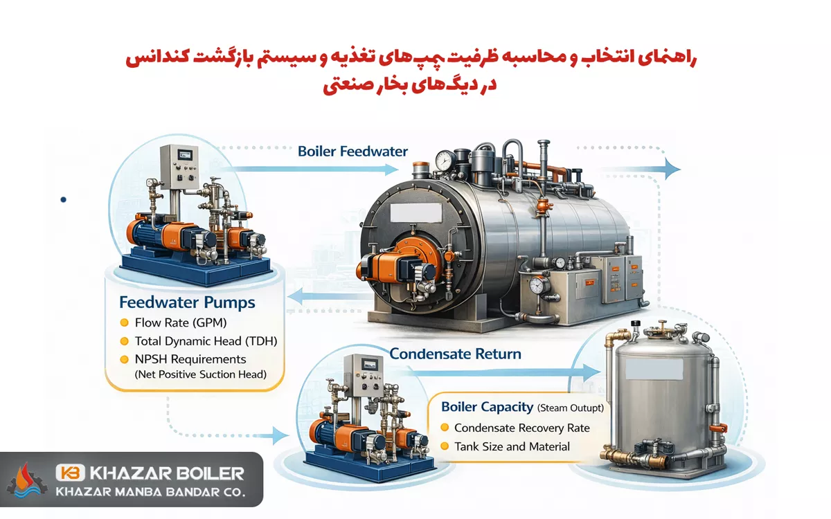راهنمای انتخاب و محاسبه ظرفیت پمپ‌های تغذیه و سیستم بازگشت کندانس در دیگ‌های بخار صنعتی